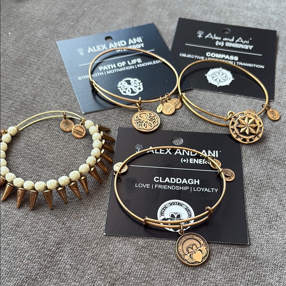 Alex and Ani Gold and Cream Charm Bracelets. Set of 4.